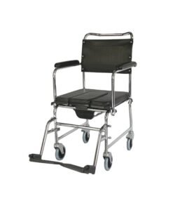 كرسي حمام متحرك من الاستيل مطلي بالكروم - مع مسند قدمين قابل للفصل
